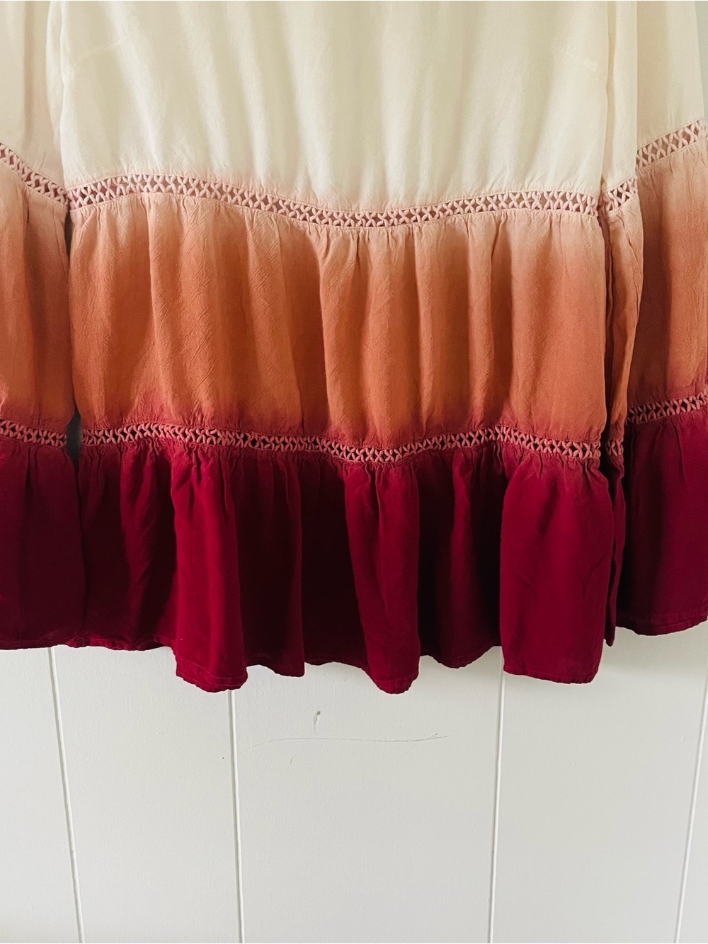 Women's Ombre Peasant Blouse - Cream to Burgundy - Picture 3 of 8
